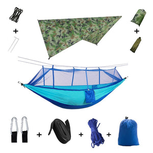 Hamac de couchage en kit 3 en 1 en toile de parachute avec moustiquaire et tarp anti - pluie "Dutrieux Outdoor - DL010009" - Planète Rando