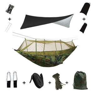 Hamac de couchage en kit 3 en 1 en toile de parachute avec moustiquaire et tarp anti - pluie "Dutrieux Outdoor - DL010009" - Planète Rando