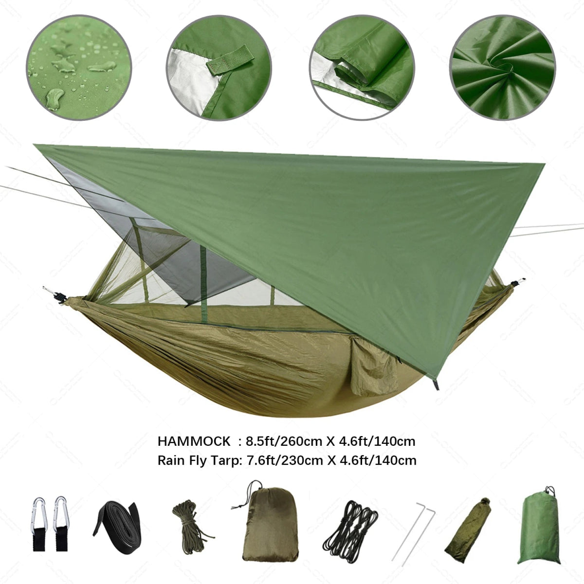 Hamac de couchage en kit 3 en 1 en toile de parachute avec moustiquaire et tarp anti - pluie "Dutrieux Outdoor - DL010009" - Planète Rando