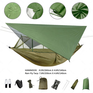 Hamac de couchage en kit 3 en 1 en toile de parachute avec moustiquaire et tarp anti - pluie "Dutrieux Outdoor - DL010009" - Planète Rando