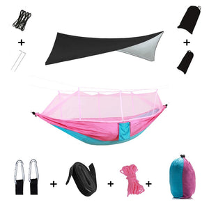 Hamac de couchage en kit 3 en 1 en toile de parachute avec moustiquaire et tarp anti - pluie "Dutrieux Outdoor - DL010009" - Planète Rando