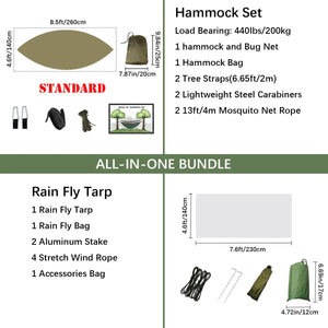 Hamac de couchage en kit 3 en 1 en toile de parachute avec moustiquaire et tarp anti - pluie "Dutrieux Outdoor - DL010009" - Planète Rando