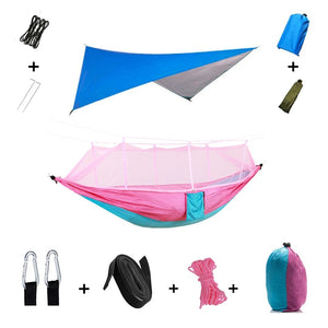 Hamac de couchage en kit 3 en 1 en toile de parachute avec moustiquaire et tarp anti - pluie "Dutrieux Outdoor - DL010009" - Planète Rando