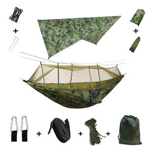 Hamac de couchage en kit 3 en 1 en toile de parachute avec moustiquaire et tarp anti - pluie "Dutrieux Outdoor - DL010009" - Planète Rando