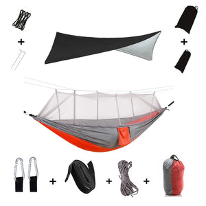 Hamac de couchage en kit 3 en 1 en toile de parachute avec moustiquaire et tarp anti - pluie "Dutrieux Outdoor - DL010009" - Planète Rando