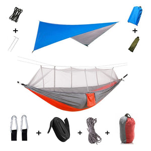 Hamac de couchage en kit 3 en 1 en toile de parachute avec moustiquaire et tarp anti - pluie "Dutrieux Outdoor - DL010009" - Planète Rando