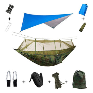 Hamac de couchage en kit 3 en 1 en toile de parachute avec moustiquaire et tarp anti - pluie "Dutrieux Outdoor - DL010009" - Planète Rando