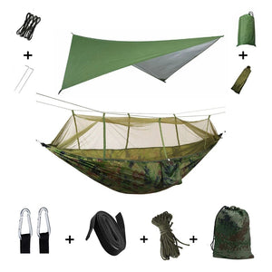 Hamac de couchage en kit 3 en 1 en toile de parachute avec moustiquaire et tarp anti - pluie "Dutrieux Outdoor - DL010009" - Planète Rando