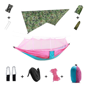 Hamac de couchage en kit 3 en 1 en toile de parachute avec moustiquaire et tarp anti - pluie "Dutrieux Outdoor - DL010009" - Planète Rando