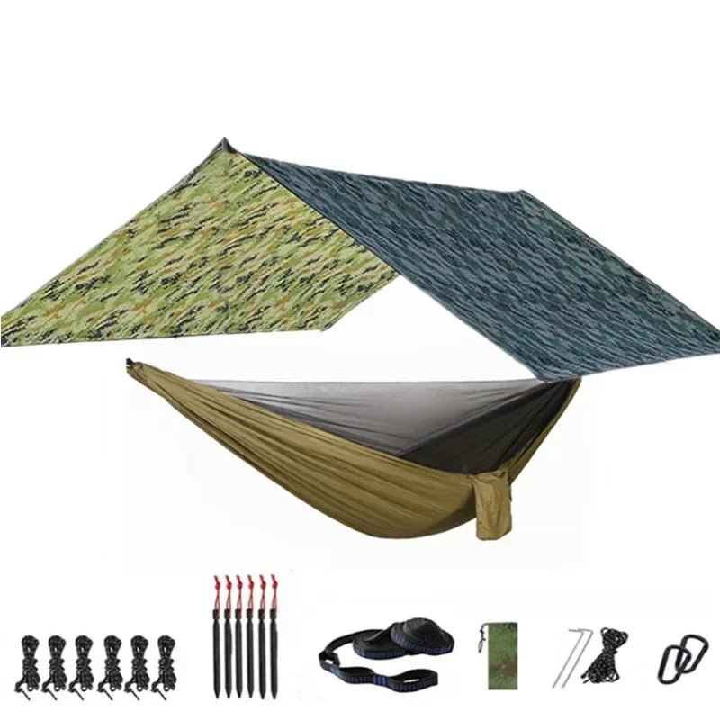 Hamac de couchage en kit 3 en 1 en toile de parachute avec moustiquaire et tarp XL "Dutrieux Outdoor - DL0100010" - Planète Rando