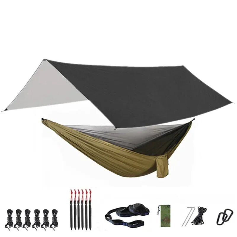 Hamac de couchage en kit 3 en 1 en toile de parachute avec moustiquaire et tarp XL "Dutrieux Outdoor - DL0100010" - Planète Rando