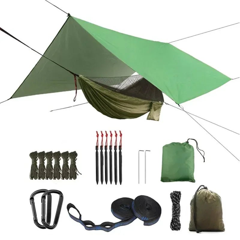 Hamac de couchage en kit 3 en 1 en toile de parachute avec moustiquaire et tarp XL "Dutrieux Outdoor - DL0100010" - Planète Rando