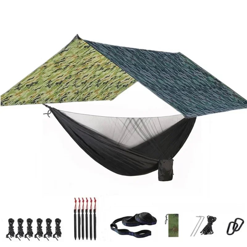 Hamac de couchage en kit 3 en 1 en toile de parachute avec moustiquaire et tarp XL "Dutrieux Outdoor - DL0100010" - Planète Rando