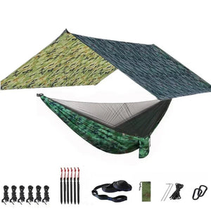 Hamac de couchage en kit 3 en 1 en toile de parachute avec moustiquaire et tarp XL "Dutrieux Outdoor - DL0100010" - Planète Rando