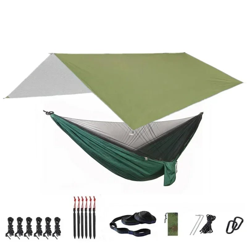 Hamac de couchage en kit 3 en 1 en toile de parachute avec moustiquaire et tarp XL "Dutrieux Outdoor - DL0100010" - Planète Rando