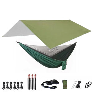 Hamac de couchage en kit 3 en 1 en toile de parachute avec moustiquaire et tarp XL "Dutrieux Outdoor - DL0100010" - Planète Rando