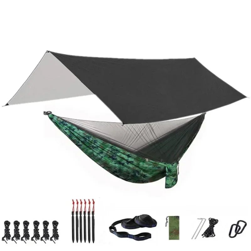 Hamac de couchage en kit 3 en 1 en toile de parachute avec moustiquaire et tarp XL "Dutrieux Outdoor - DL0100010" - Planète Rando