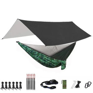 Hamac de couchage en kit 3 en 1 en toile de parachute avec moustiquaire et tarp XL "Dutrieux Outdoor - DL0100010" - Planète Rando