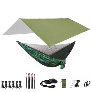 Hamac de couchage en kit 3 en 1 en toile de parachute avec moustiquaire et tarp XL "Dutrieux Outdoor - DL0100010" - Planète Rando