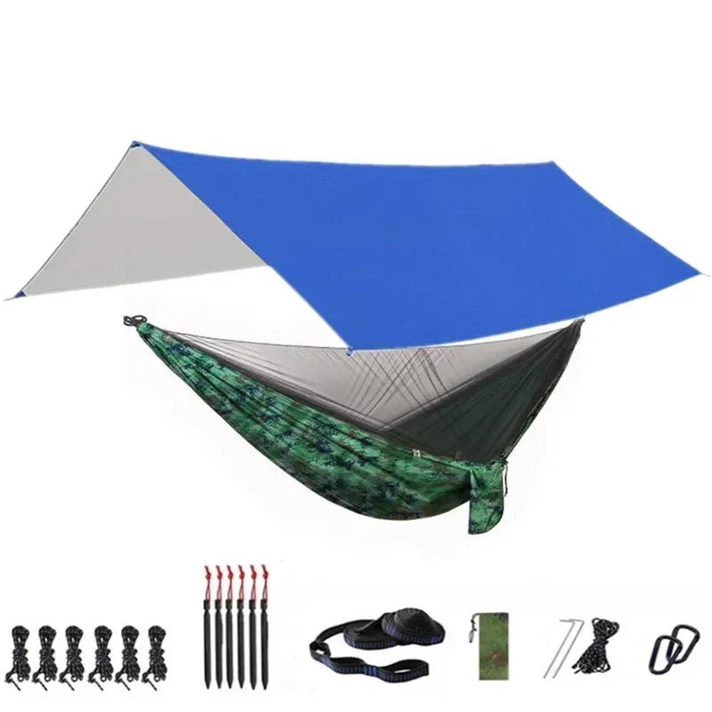 Hamac de couchage en kit 3 en 1 en toile de parachute avec moustiquaire et tarp XL "Dutrieux Outdoor - DL0100010" - Planète Rando