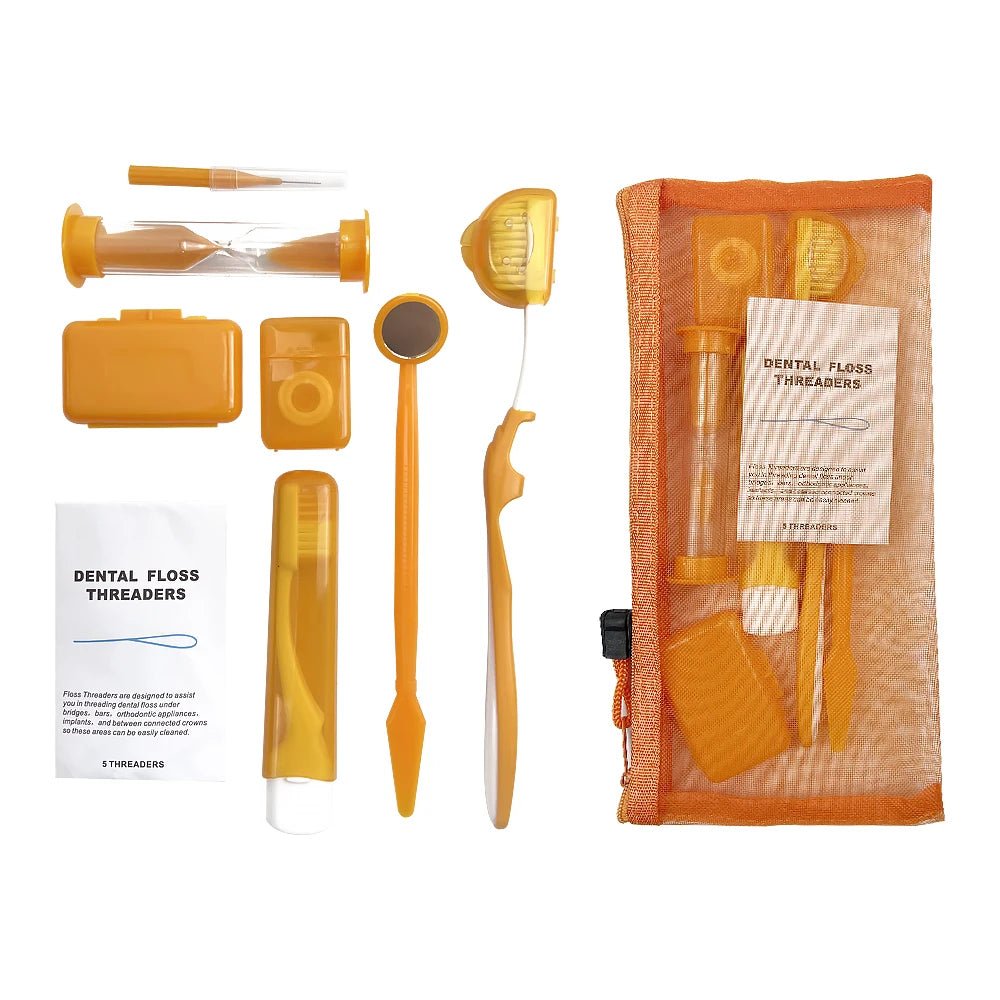 Kit de 8 brosses orthodontiques pour soins dentaires, brosse à dents, fil dentaire, cire, kit de voyage "YOUYA DENTAL - Dental floss Threaders" - Planète Rando