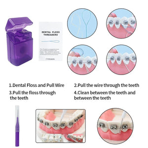 Kit de 8 brosses orthodontiques pour soins dentaires, brosse à dents, fil dentaire, cire, kit de voyage "YOUYA DENTAL - Dental floss Threaders" - Planète Rando