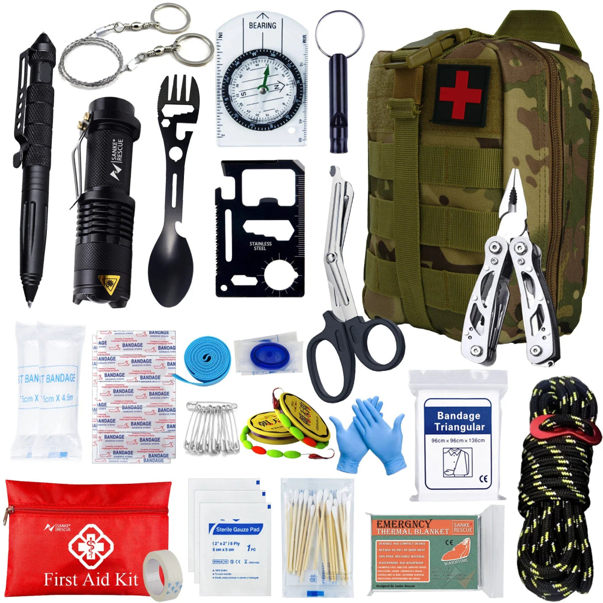 Kit de survie tactique EDC pour autodéfense et secours d'urgence "Sanke Rescue - EDC Emergency Kit" - Planète Rando