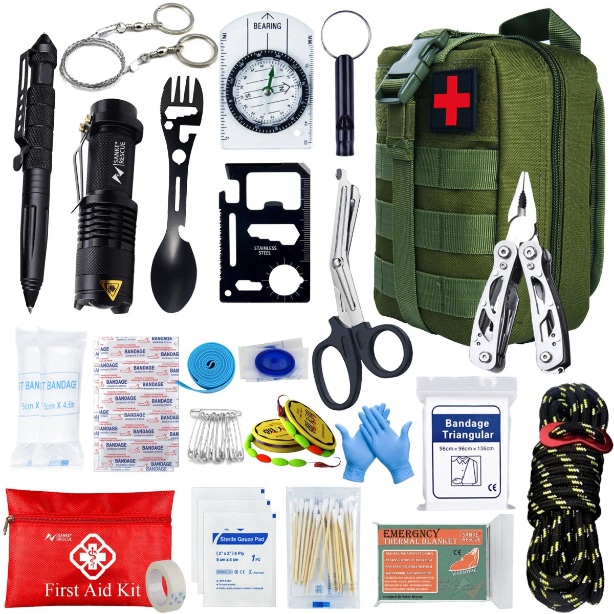 Kit de survie tactique EDC pour autodéfense et secours d'urgence "Sanke Rescue - EDC Emergency Kit" - Planète Rando