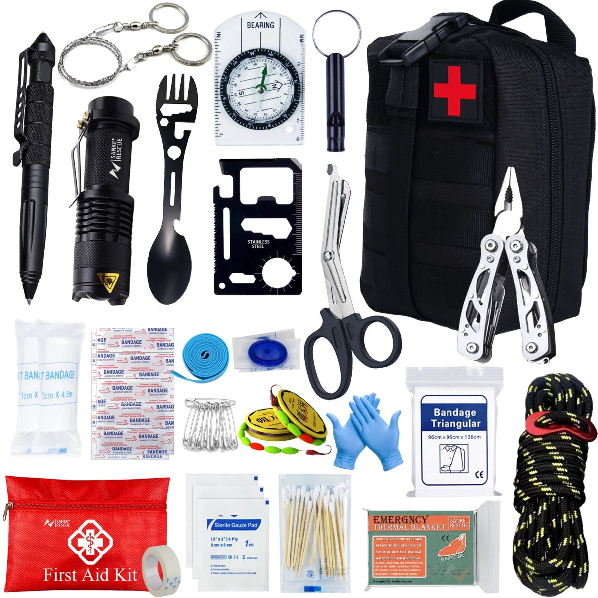 Kit de survie tactique EDC pour autodéfense et secours d'urgence "Sanke Rescue - EDC Emergency Kit" - Planète Rando