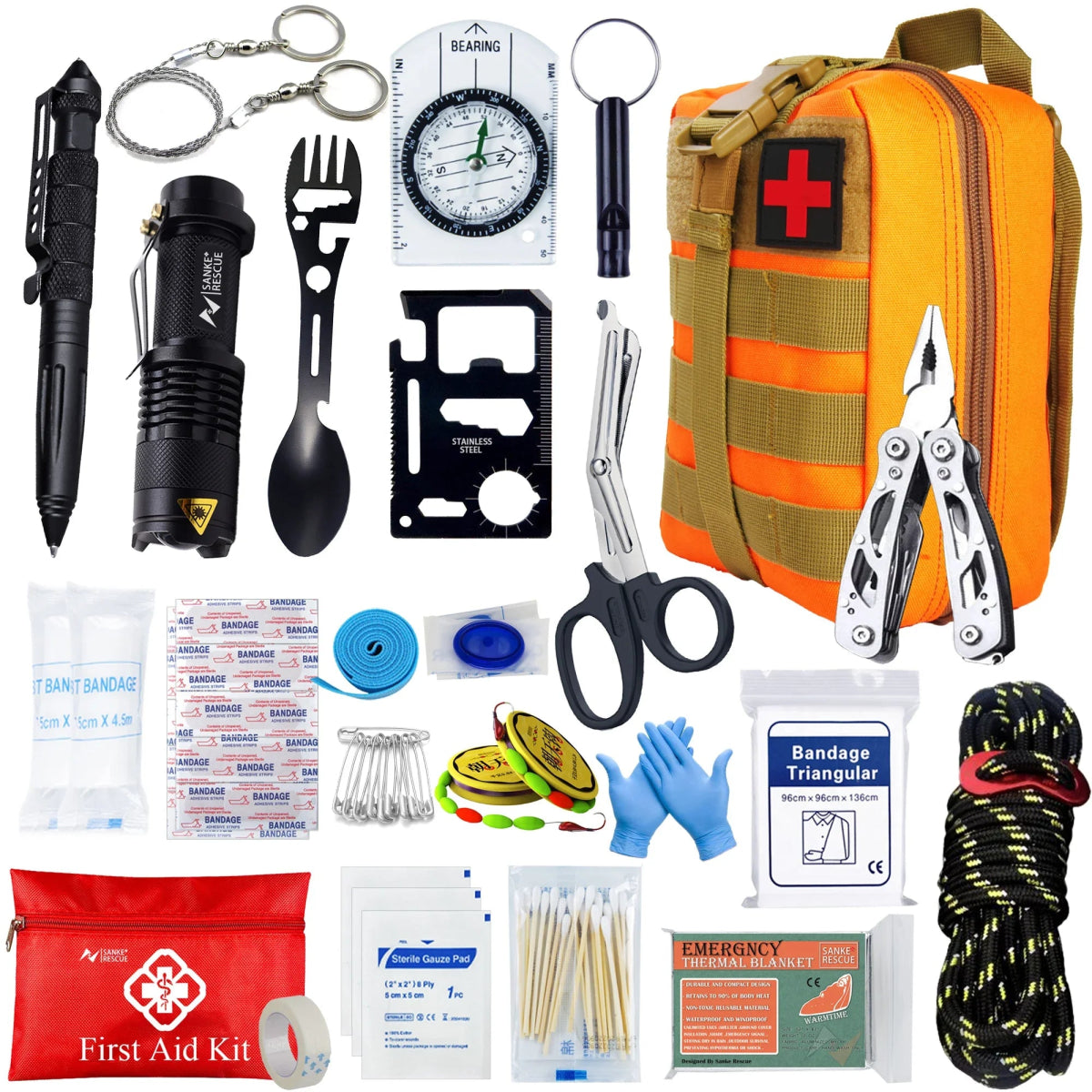 Kit de survie tactique EDC pour autodéfense et secours d'urgence "Sanke Rescue - EDC Emergency Kit" - Planète Rando