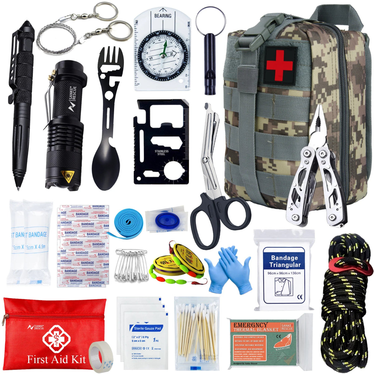 Kit de survie tactique EDC pour autodéfense et secours d'urgence "Sanke Rescue - EDC Emergency Kit" - Planète Rando