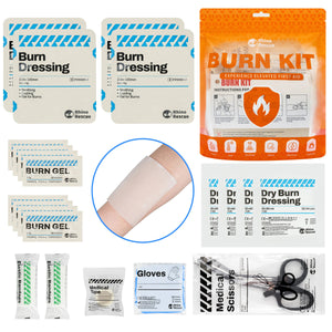 Kit / trousse de premiers soins pour brûlures : pansements, sachets de gel, crème rafraîchissante "RHINO RESCUE - Burn Care Kit" - Planète Rando