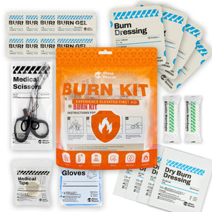 Kit / trousse de premiers soins pour brûlures : pansements, sachets de gel, crème rafraîchissante "RHINO RESCUE - Burn Care Kit" - Planète Rando
