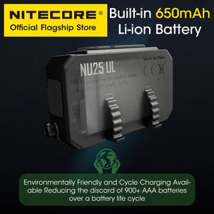 Lampe frontale 400 lumens rechargeable USB - C 3 modes à partir de 45g "NITECORE - NU25 series" - Planète Rando