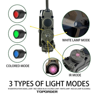 Lampe tactique pour casque tactique avec support et stroboscope rouge/vert/bleu/blanc "TOPORDER - Sidewinder" - Planète Rando