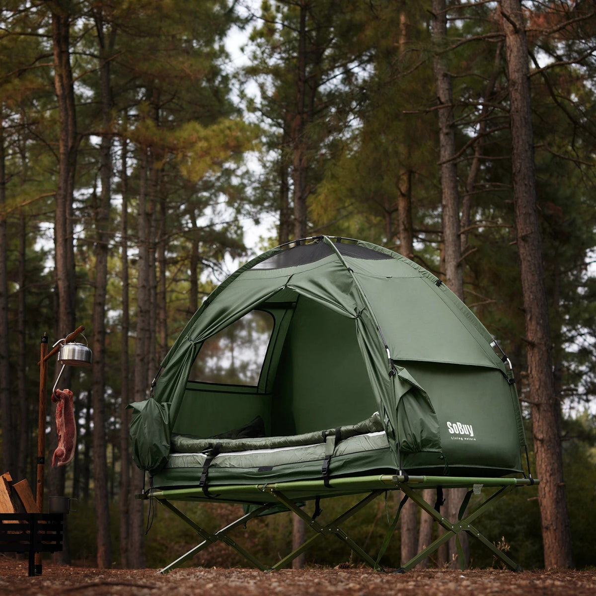 Lit de camp 4 en 1 avec matelas, tente et sac de transport pour 1 personne "SoBuy - OGS32 - GR" - Planète Rando