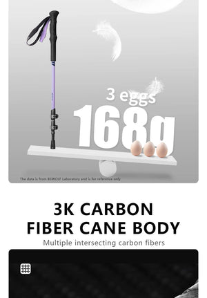 Lot de 2 bâtons de randonnée 3 sections 100% fibres de carbone ultra - léger 335g la paire "BISINNA - DL023" - Planète Rando