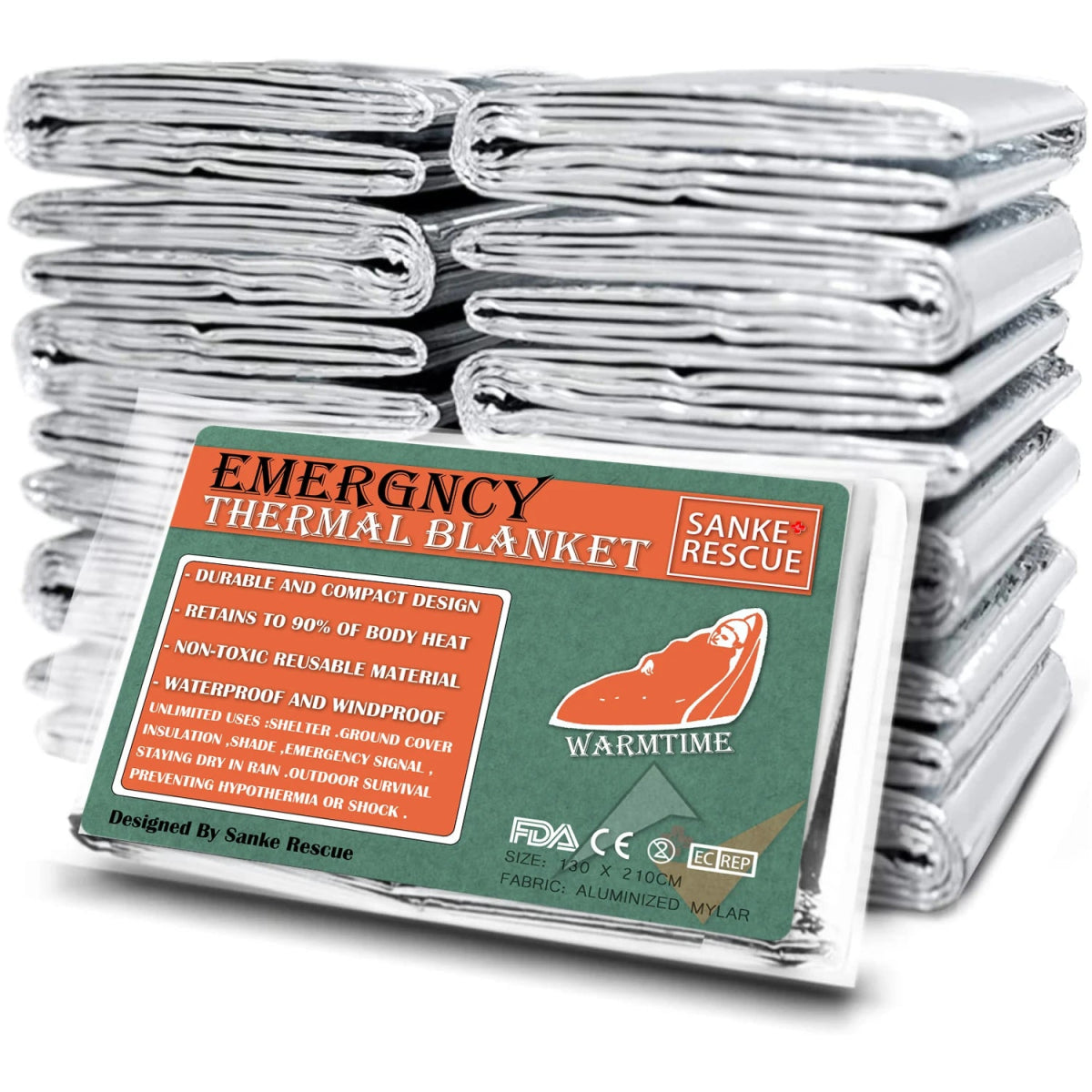 Lot de 4 couvertures thermique d'urgence en Mylar pour les premiers secours "Sanke Rescue - Emergency Thermal Blanket" - Planète Rando