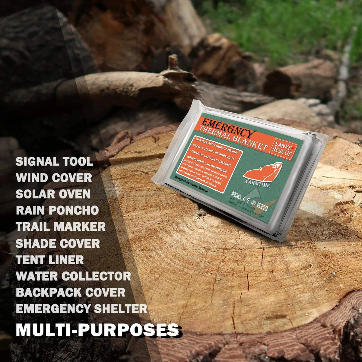 Lot de 4 couvertures thermique d'urgence en Mylar pour les premiers secours "Sanke Rescue - Emergency Thermal Blanket" - Planète Rando
