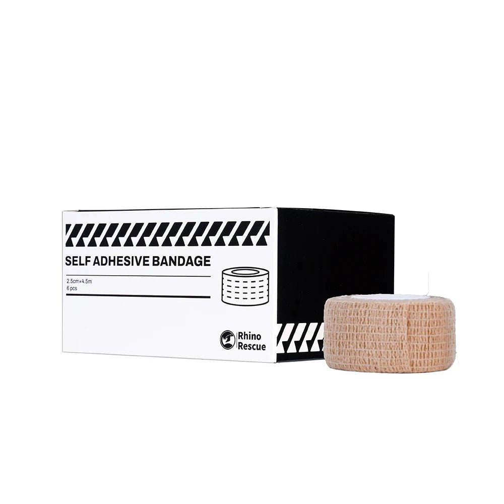 Lot de 6 pansements cohésifs auto - adhésifs 5 cm x 4,5 cm / ruban de premiers secours élastique "Rhino Rescue - CR - SAD01" - Planète Rando