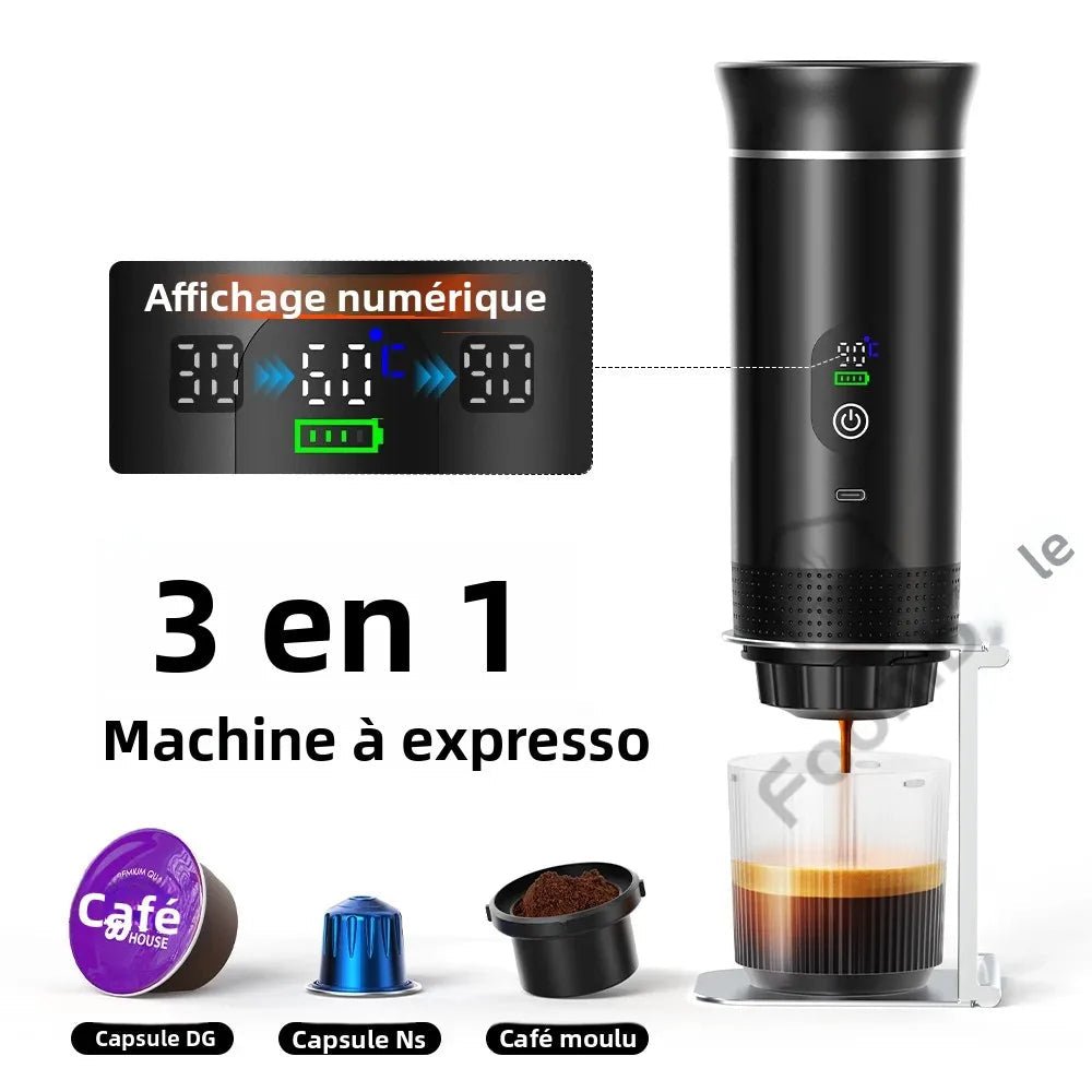 Machine à café expresso portable avec affichage numérique avec capsules 3 en 1 pour la randonnée et le camping "DENOKIN - JN02" - Planète Rando
