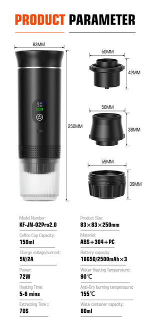 Machine à café expresso portable avec affichage numérique avec capsules 3 en 1 pour la randonnée et le camping "DENOKIN - KF - JN - 02 Pro" - Planète Rando