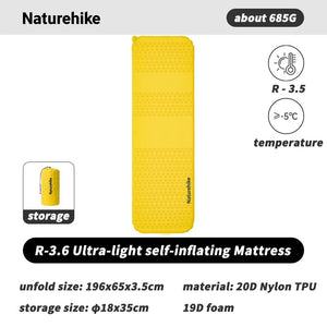 Matelas autogonflant léger R 3.5 à partir de 610g "Naturehike - CNK2550WS033" - Planète Rando