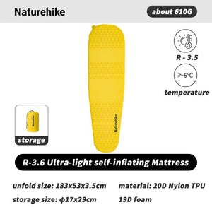 Matelas autogonflant léger R 3.5 à partir de 610g "Naturehike - CNK2550WS033" - Planète Rando