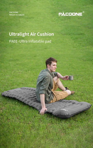 Matelas gonflable avec pompe et oreiller intégré 9cm R - Value 1.6 700g "PACOONE - Ultra pad PA01" - Planète Rando