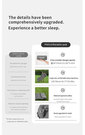 Matelas gonflable avec pompe et oreiller intégré 9cm R - Value 1.6 700g "PACOONE - Ultra pad PA01" - Planète Rando