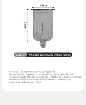 Matelas gonflable de randonnée ultraléger 4 saison à partir de 460g R - value 8.8 "Naturehike – R8.8 Inflatable Mattress" - Planète Rando