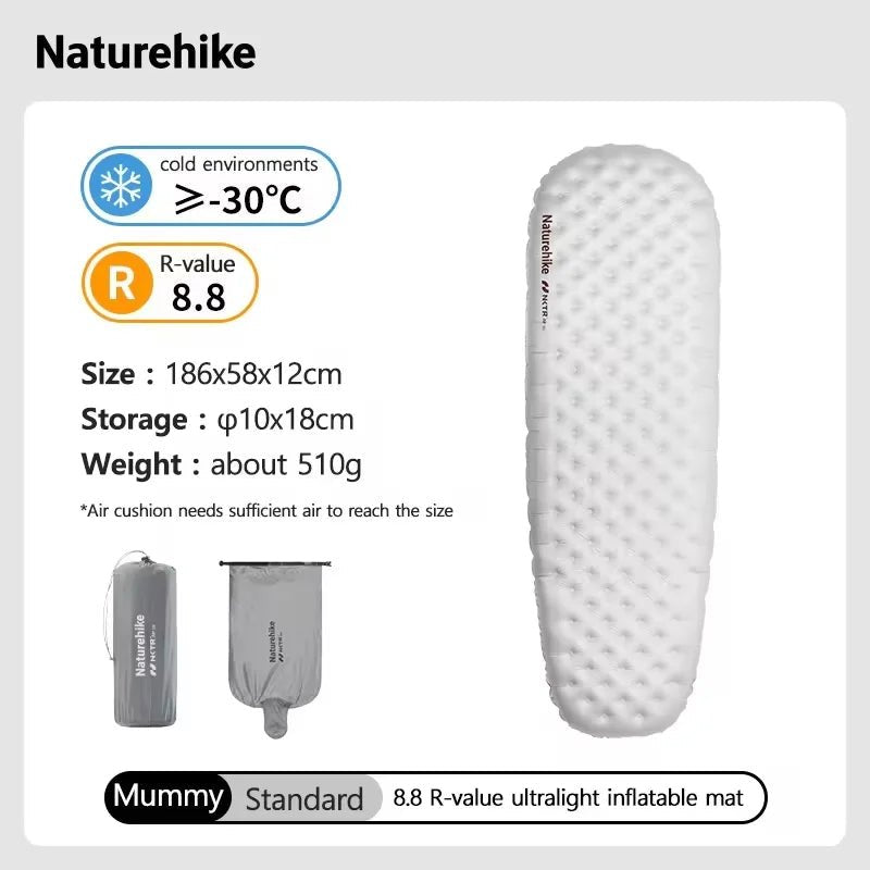 Matelas gonflable de randonnée ultraléger 4 saison à partir de 460g R - value 8.8 "Naturehike – R8.8 Inflatable Mattress" - Planète Rando