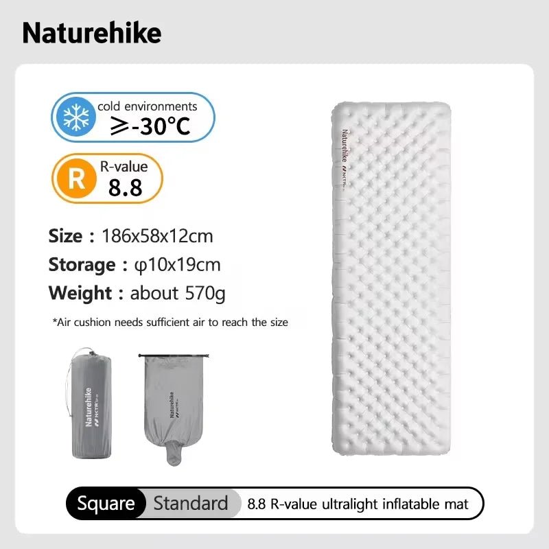 Matelas gonflable de randonnée ultraléger 4 saison à partir de 460g R - value 8.8 "Naturehike – R8.8 Inflatable Mattress" - Planète Rando