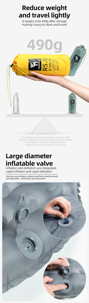 Matelas gonflable ultra - léger pour le bivouac et camping R - Value 5.0 confort - 10°C à partir de 490g "Qunature - 600084" - Planète Rando